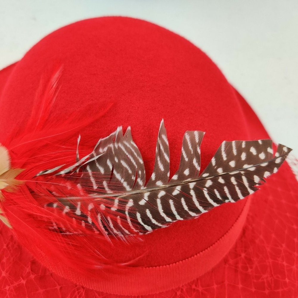 Lancaster Red Wool With Feather And Net Hat By Pa… - image 7